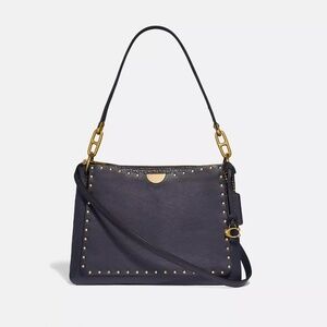 COACH Leather Dreamer Shoulder Bag With Brass Rivets - Navy & Gold